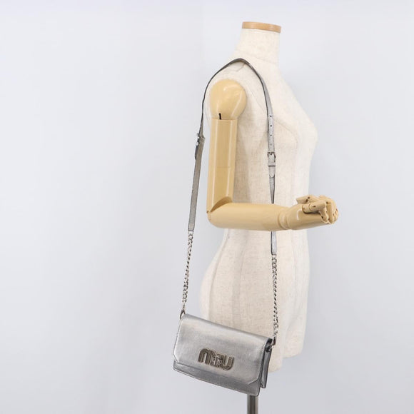 Miu Miu Shoulder Bag Leather Silver Auth 210923A
