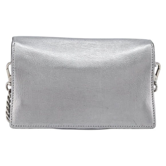 Miu Miu Shoulder Bag Leather Silver Auth 210923A