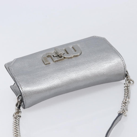 Miu Miu Shoulder Bag Leather Silver Auth 210923A