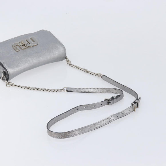 Miu Miu Shoulder Bag Leather Silver Auth 210923A