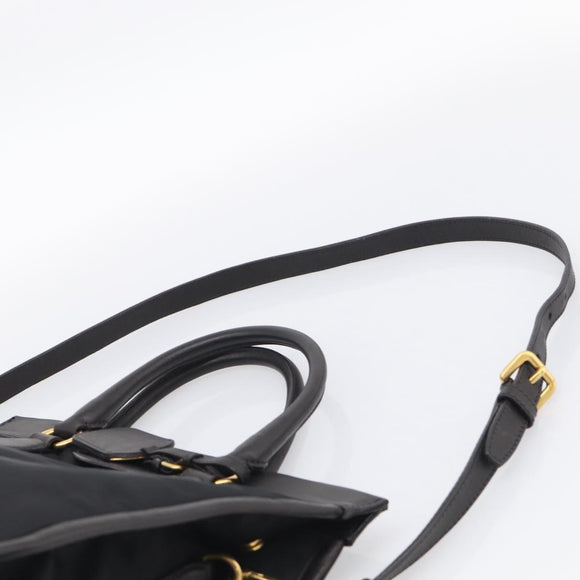 PRADA Hand Bag Nylon 2way Black Gold Auth 210925A