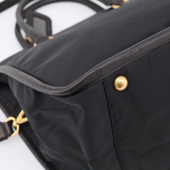 PRADA Hand Bag Nylon 2way Black Gold Auth 210925A