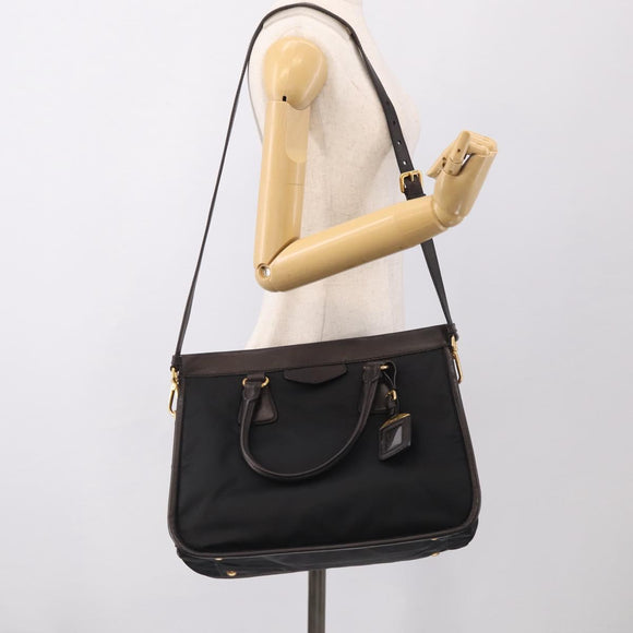 PRADA Hand Bag Nylon 2way Black Gold Auth 210925A