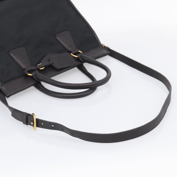 PRADA Hand Bag Nylon 2way Black Gold Auth 210925A