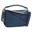 LOEWE Puzzle Hand Bag Leather 2way Blue Silver Auth 210927SAM-1