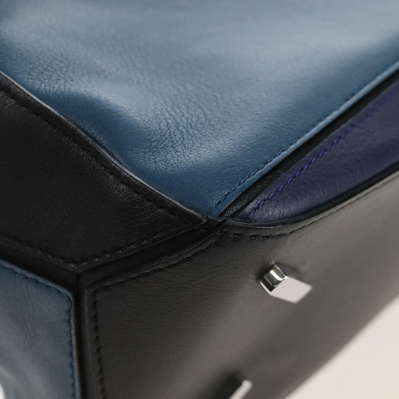 LOEWE Puzzle Hand Bag Leather 2way Blue Silver Auth 210927SAM