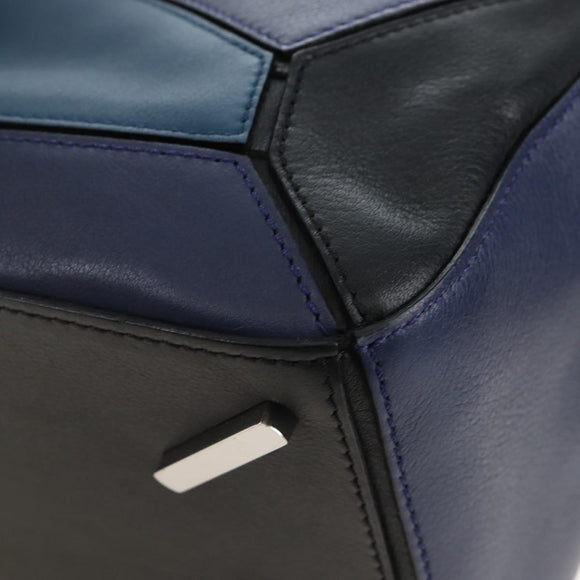 LOEWE Puzzle Hand Bag Leather 2way Blue Silver Auth 210927SAM