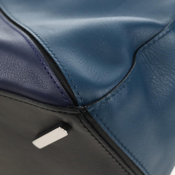 LOEWE Puzzle Hand Bag Leather 2way Blue Silver Auth 210927SAM