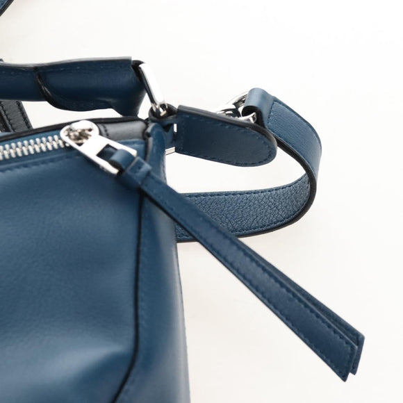 LOEWE Puzzle Hand Bag Leather 2way Blue Silver Auth 210927SAM