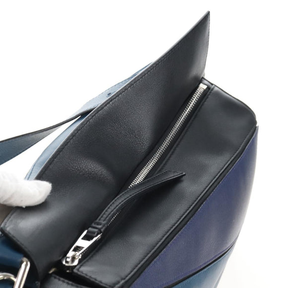 LOEWE Puzzle Hand Bag Leather 2way Blue Silver Auth 210927SAM