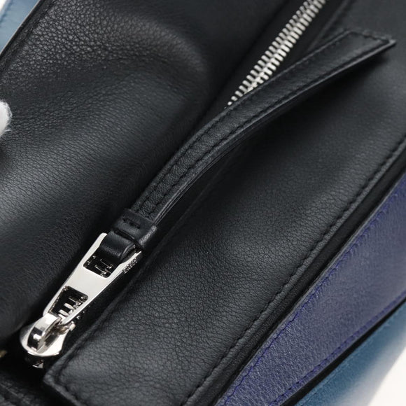 LOEWE Puzzle Hand Bag Leather 2way Blue Silver Auth 210927SAM