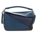 LOEWE Puzzle Hand Bag Leather 2way Blue Silver Auth 210927SAM-2
