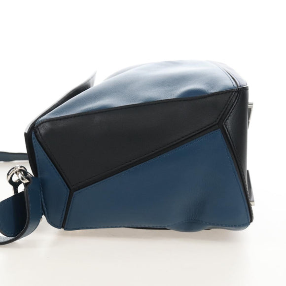 LOEWE Puzzle Hand Bag Leather 2way Blue Silver Auth 210927SAM