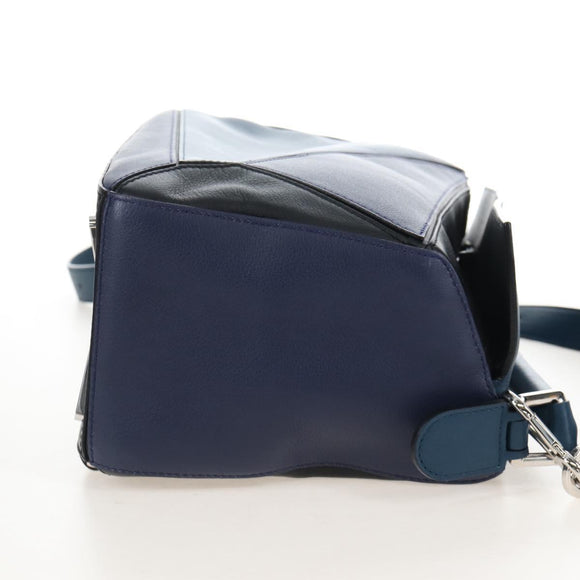 LOEWE Puzzle Hand Bag Leather 2way Blue Silver Auth 210927SAM