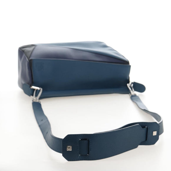 LOEWE Puzzle Hand Bag Leather 2way Blue Silver Auth 210927SAM