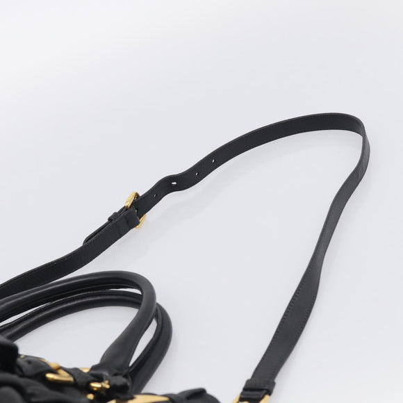 PRADA Gathered Hand Bag Leather 2way Black Gold Auth 210929V