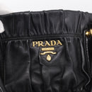PRADA Gathered Hand Bag Leather 2way Black Gold Auth 210929V-16