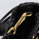 PRADA Gathered Hand Bag Leather 2way Black Gold Auth 210929V-18