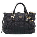 PRADA Gathered Hand Bag Leather 2way Black Gold Auth 210929V-2