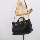 PRADA Gathered Hand Bag Leather 2way Black Gold Auth 210929V-26