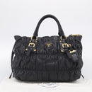 PRADA Gathered Hand Bag Leather 2way Black Gold Auth 210929V-27