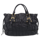 PRADA Gathered Hand Bag Leather 2way Black Gold Auth 210929V-3