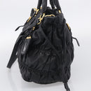 PRADA Gathered Hand Bag Leather 2way Black Gold Auth 210929V-5