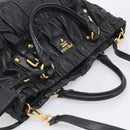 PRADA Gathered Hand Bag Leather 2way Black Gold Auth 210929V-6