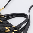 PRADA Gathered Hand Bag Leather 2way Black Gold Auth 210929V-8