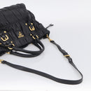 PRADA Gathered Hand Bag Leather 2way Black Gold Auth 210929V-9