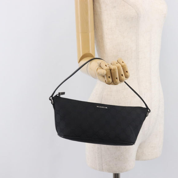 GUCCI GG Canvas Accessory Pouch Black Silver 07198 Auth 210932A