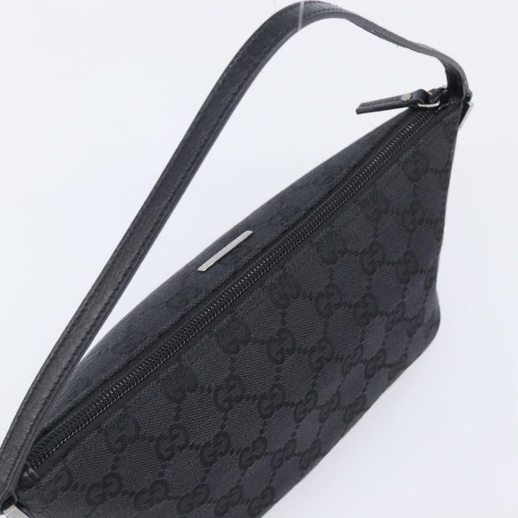 GUCCI GG Canvas Accessory Pouch Black Silver 07198 Auth 210932A