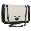 PRADA Chain Shoulder Bag Leather White Black Auth 210933V-1