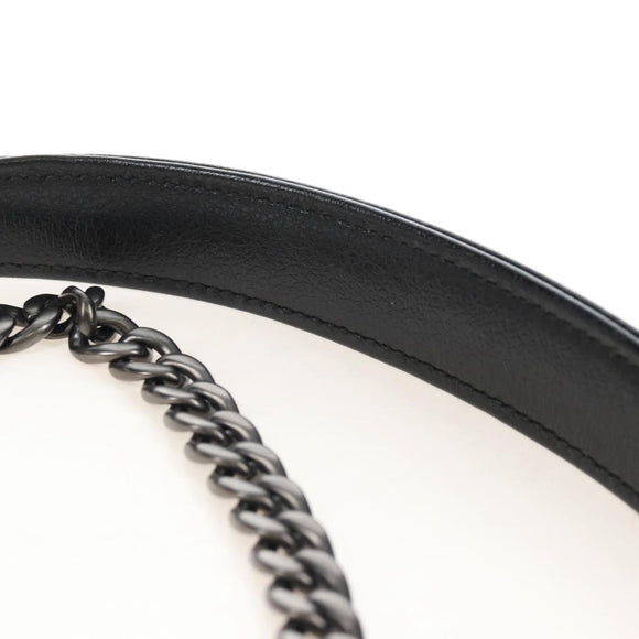 PRADA Chain Shoulder Bag Leather White Black Auth 210933V