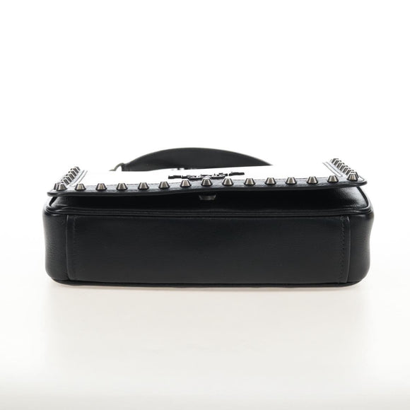 PRADA Chain Shoulder Bag Leather White Black Auth 210933V