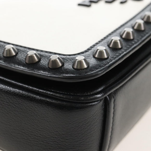 PRADA Chain Shoulder Bag Leather White Black Auth 210933V