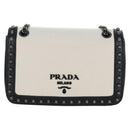 PRADA Chain Shoulder Bag Leather White Black Auth 210933V-2