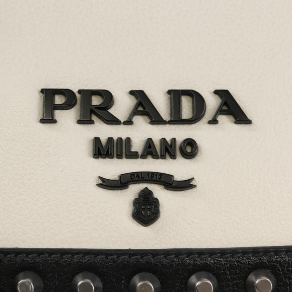PRADA Chain Shoulder Bag Leather White Black Auth 210933V