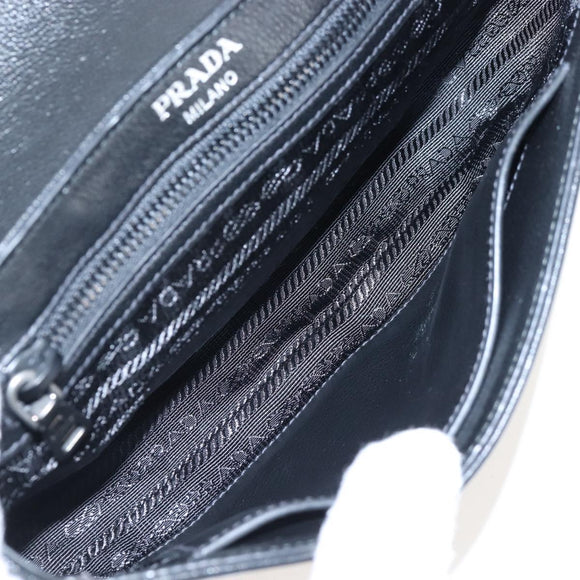 PRADA Chain Shoulder Bag Leather White Black Auth 210933V