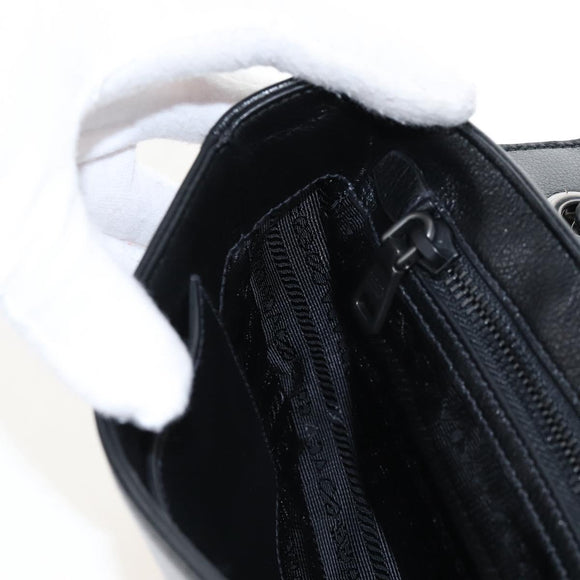 PRADA Chain Shoulder Bag Leather White Black Auth 210933V