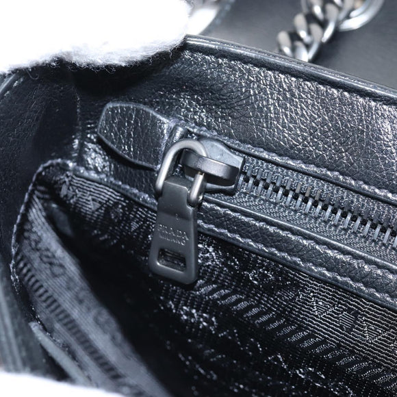 PRADA Chain Shoulder Bag Leather White Black Auth 210933V