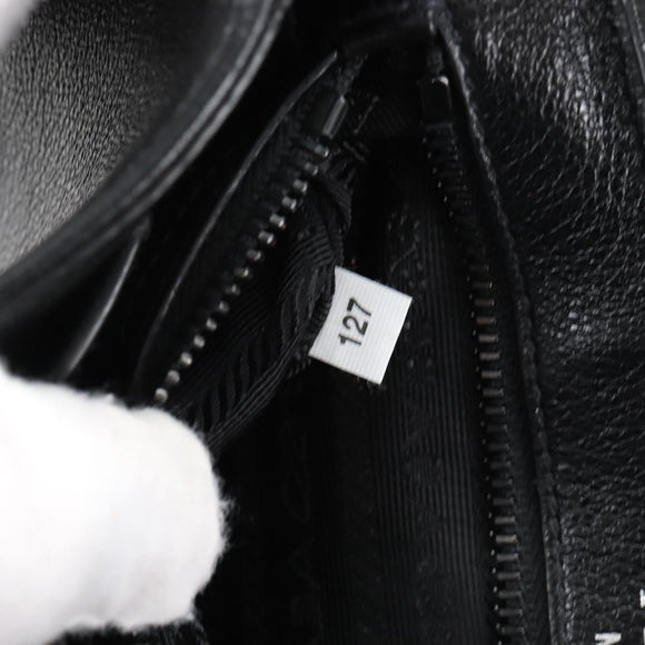 PRADA Chain Shoulder Bag Leather White Black Auth 210933V