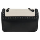 PRADA Chain Shoulder Bag Leather White Black Auth 210933V-3