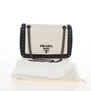 PRADA Chain Shoulder Bag Leather White Black Auth 210933V-32