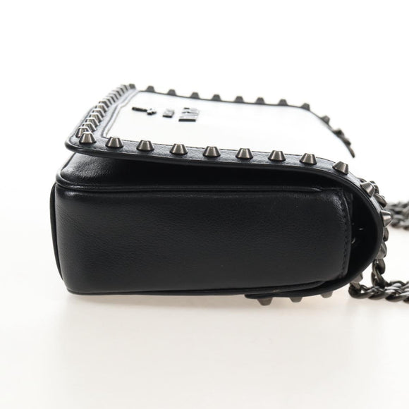 PRADA Chain Shoulder Bag Leather White Black Auth 210933V