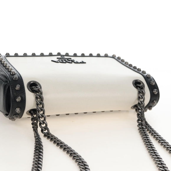 PRADA Chain Shoulder Bag Leather White Black Auth 210933V