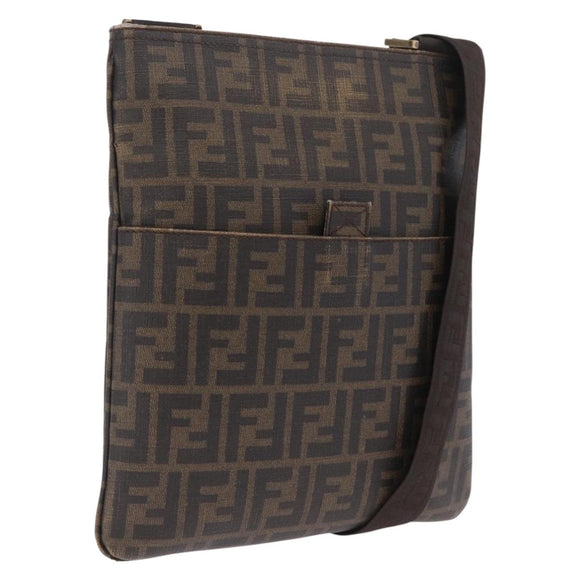 FENDI Zucca Canvas Shoulder Bag PVC Brown Black 7VA207 Auth 210935