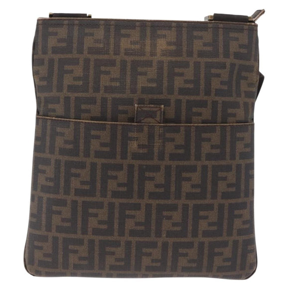 FENDI Zucca Canvas Shoulder Bag PVC Brown Black 7VA207 Auth 210935