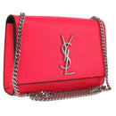 Saint Laurent Chain Shoulder Bag Leather Pink Silver Auth 210941M-1