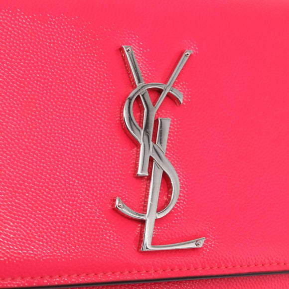 Saint Laurent Chain Shoulder Bag Leather Pink Silver Auth 210941M